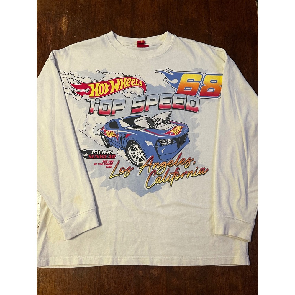 Hot Wheels Pacific Sunwear Top Speed Graphic Long Sleeve Shirt Mens Medium Cream